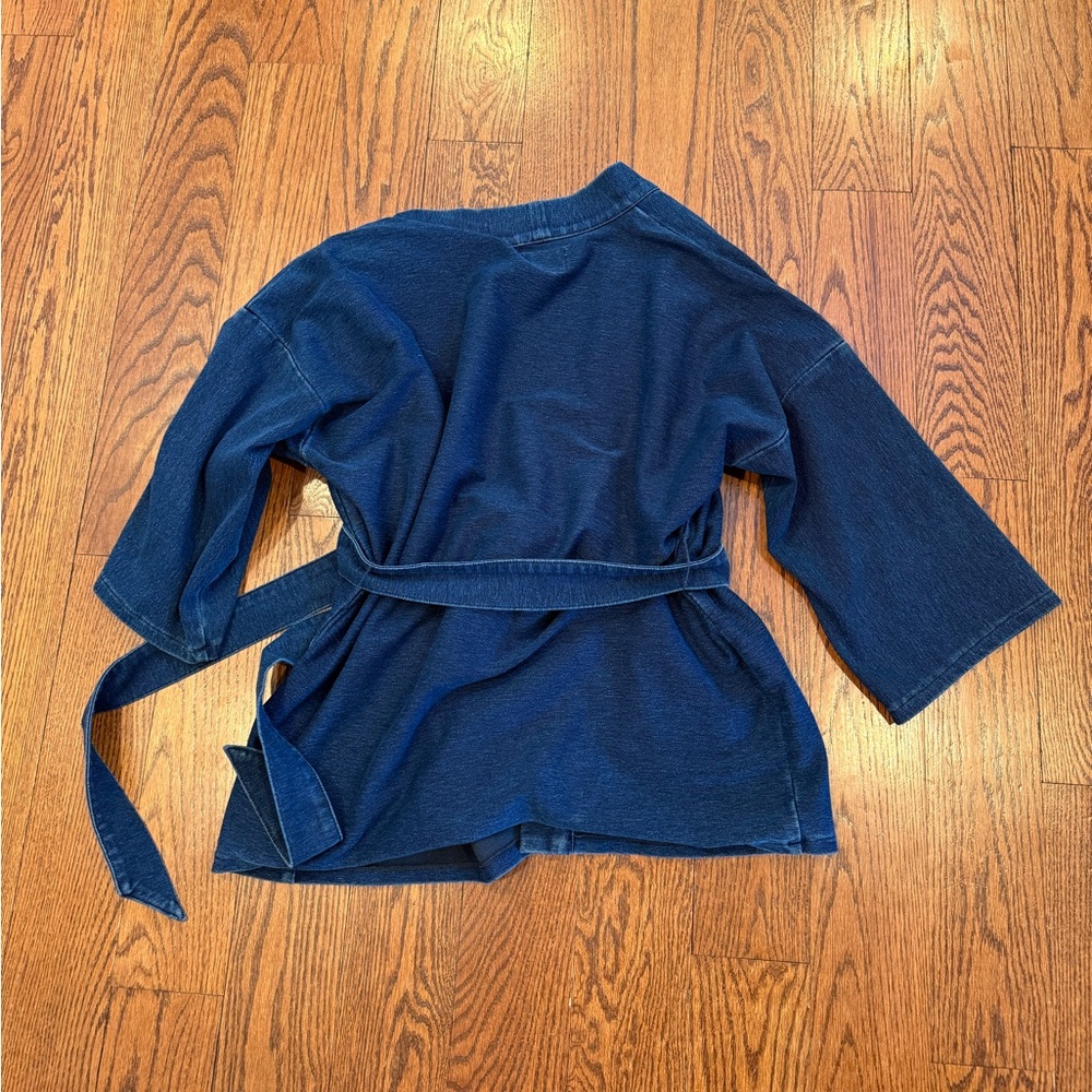 Lucky Brand Dark Knit Denim Kimono Wrap Jacket - Picture 4 of 8